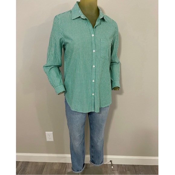 Gap Organic Cotton Perfect Shirt Green Stripe - Picture 9 of 16
